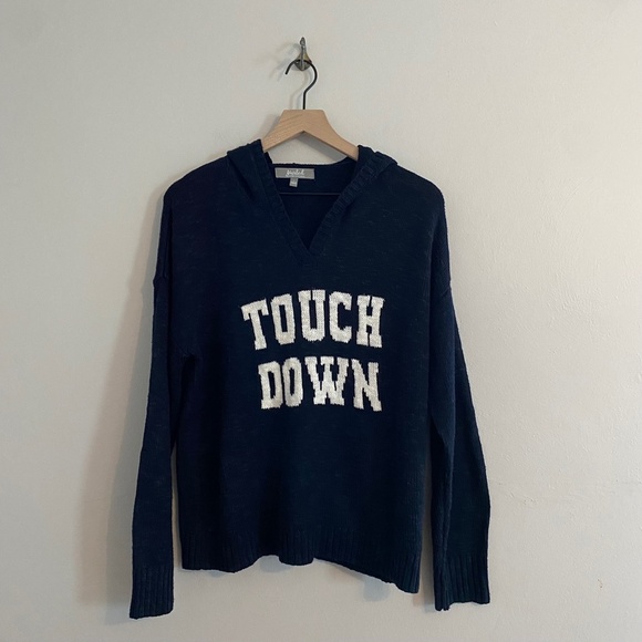 Marled "Touch Down" Hooded V-neck Sweater SIZE LARGE - Picture 2 of 4